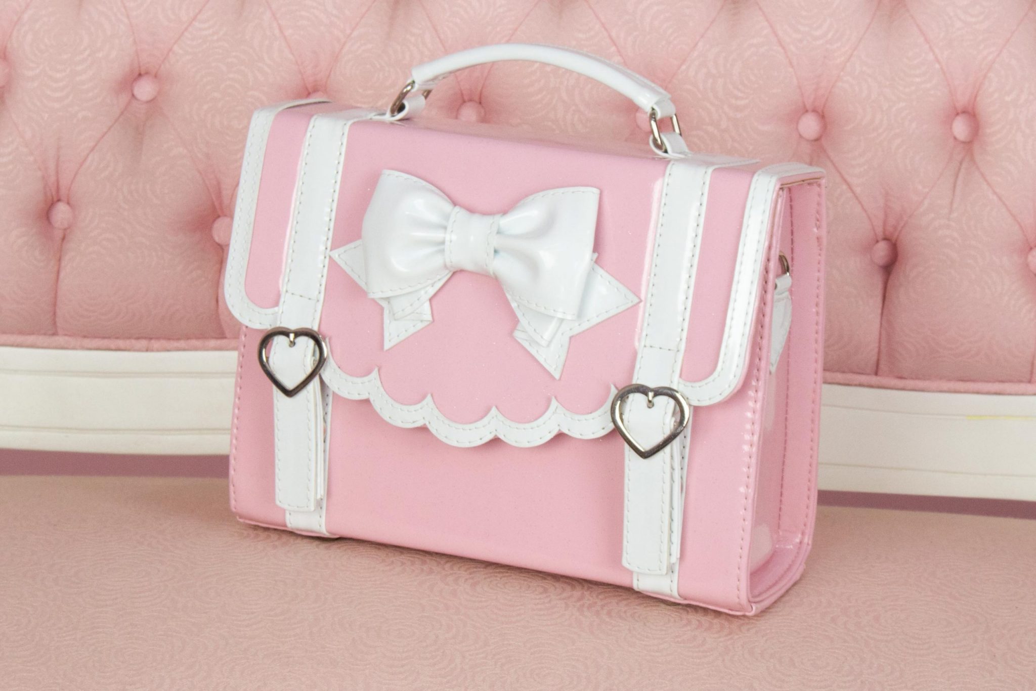 MINI Frilly Academy Bag - Shiny Light Pink with Shiny White